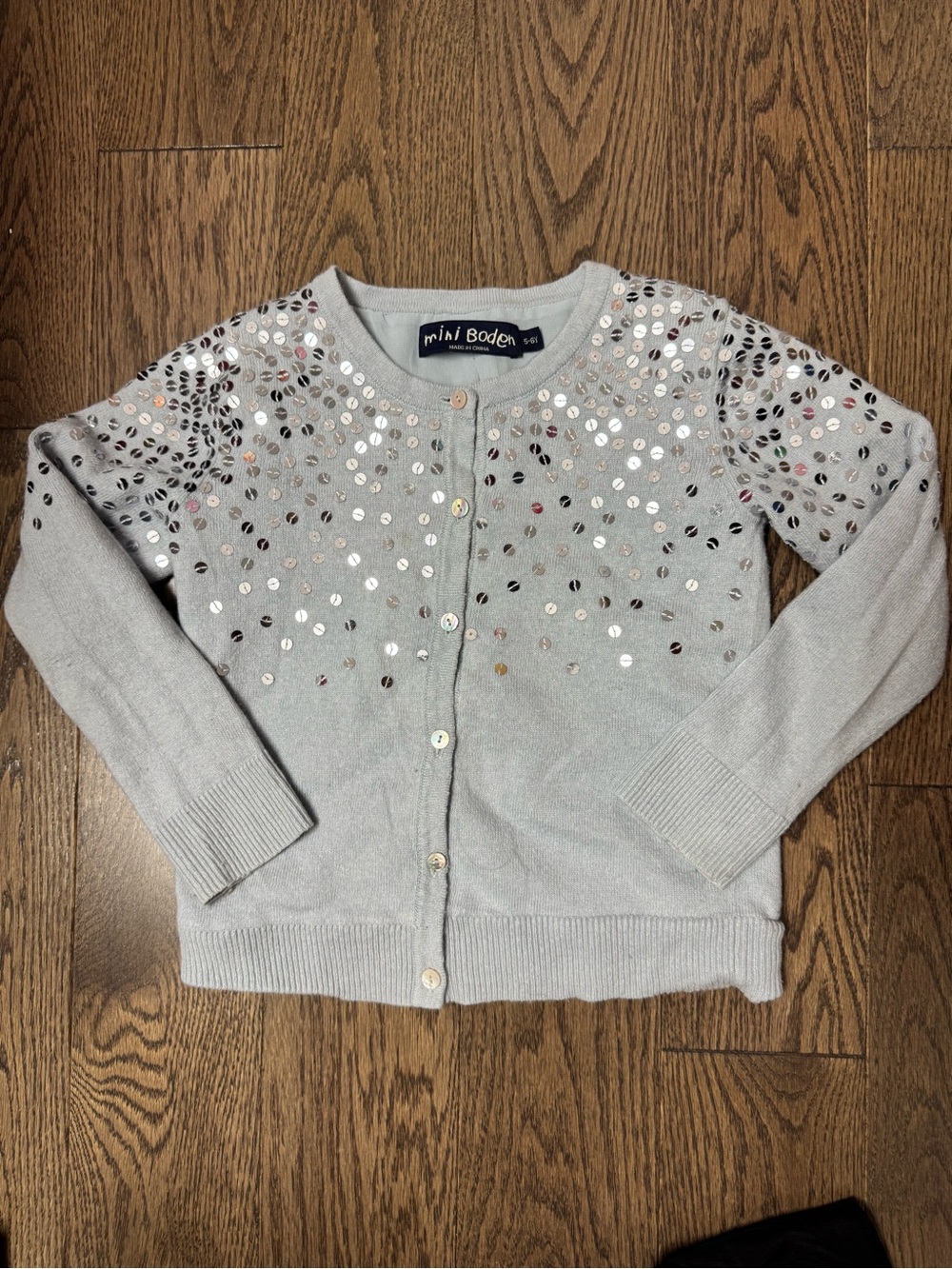 Mini Boden Light Gray Sequin-Embellished Cardigan